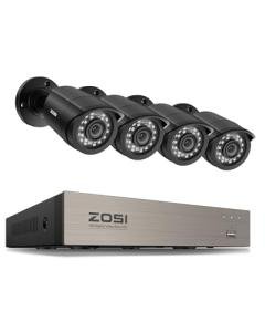ZOSI 3K Lite Security Camera System Indoor Outdoor,AI Human/Vehicle Detection,Night Vision,Remote Access,4pcs 1080P 1920TVL Weatherproof Surveillance Cameras,H.265+ 8CH CCTV DVR(NO HDD)