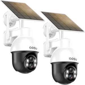 Aosu Solar Outdoor Security Cameras - 360° View, 2K Night Vision