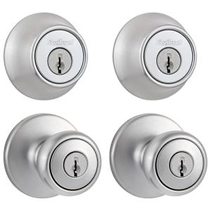 Kwikset Tylo Satin Chrome Door Knob and Deadbolt Set