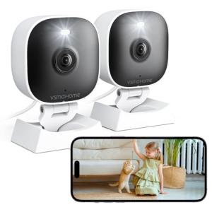 2K Cameras for Home Security,Indoor/Outdoor for Baby/Elder/Pet Monitoring with Phone app,Wired Plug&Play,Color Night Vision,2-Way Audio & 24/7 Recording,Support 128G Card ( Not Included),2-Pack