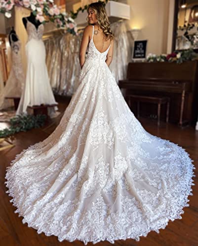 White Lace Beach Wedding Dress with Slit