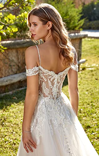 SEIM Lace Appliqued Beach Wedding Dress for Brides