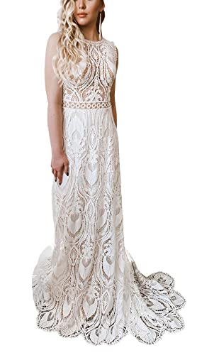 Boho Beach Open Back Wedding Dress Ivory