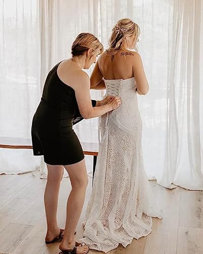 Bohemian Mermaid Lace Wedding Dress with Arm Bands