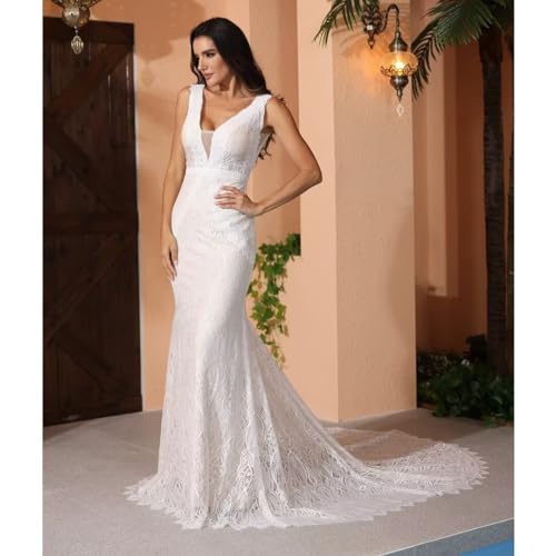 Boho Ivory Lace Mermaid Wedding Dress for Bride