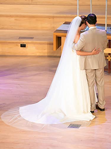 Ursumy Long White Wedding Cathedral Tulle Veil