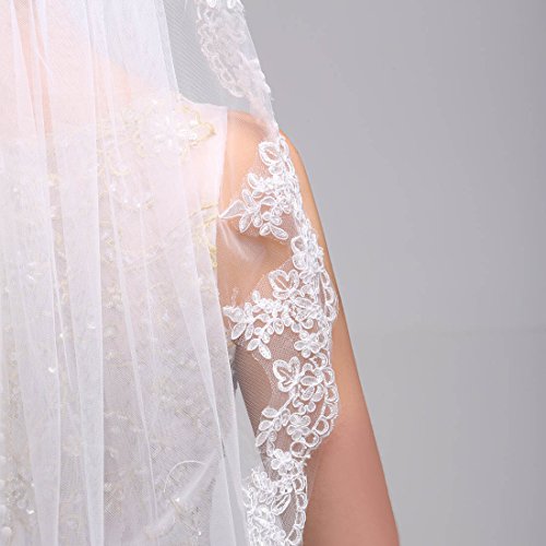 Ivory Lace Appliqué Wedding Veil with Comb
