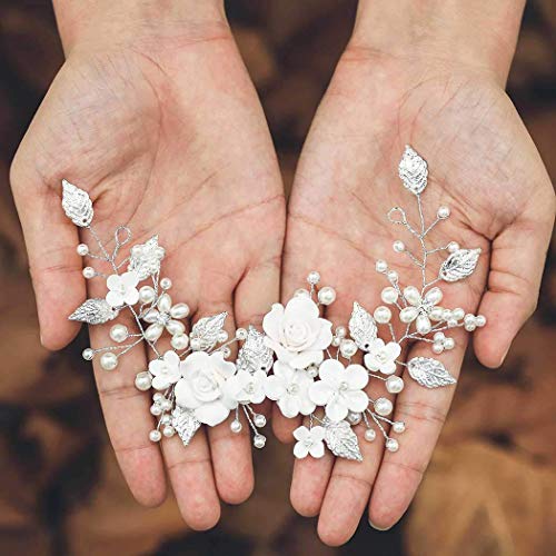 Silver Pearl Flower Bride Hair Vine Accessory