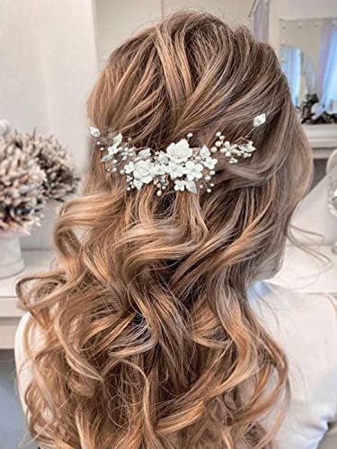 Silver Pearl Flower Bride Hair Vine Accessory