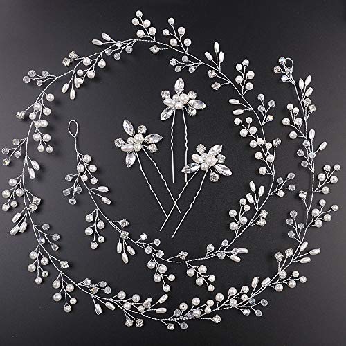 Rose Gold Pearl and Crystal Bridal Hair Vine