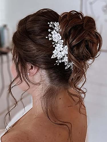 Silver Bridal Hair Vine with Pearls and Rhinestones
