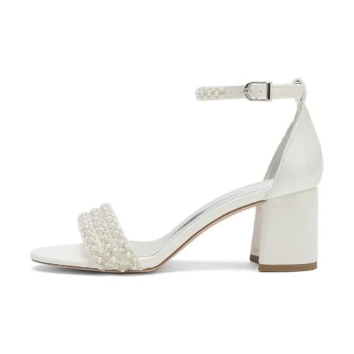 Pearl-Embellished Open-Toe Block Heel Sandals
