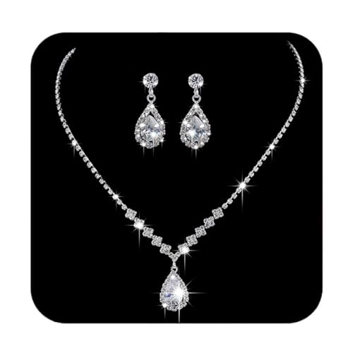 Silver Crystal Bridal Necklace and Earrings Set