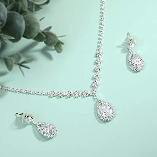 Silver Crystal Bridal Necklace and Earrings Set