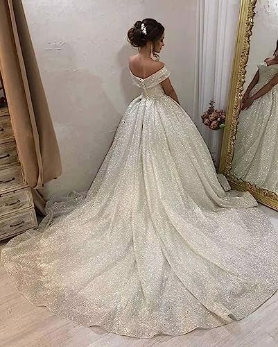 Sparkly Off-Shoulder Sequin Wedding Dress for Brides