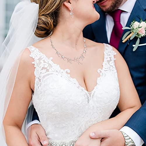 Sparkly Cubic Zirconia Bridal Necklace and Earrings Set