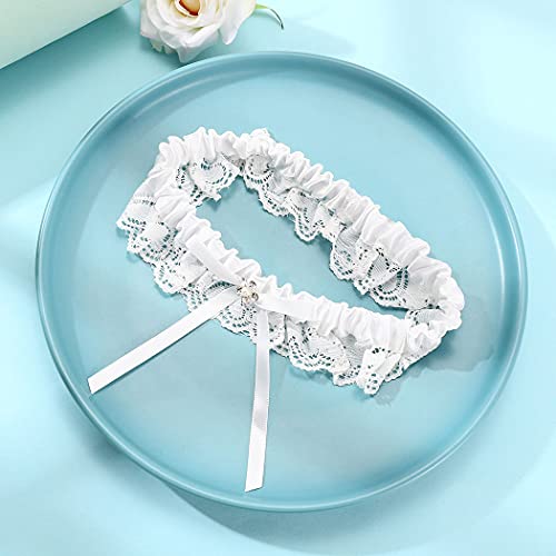 Elegant White Lace Bridal Garter Set with Bow