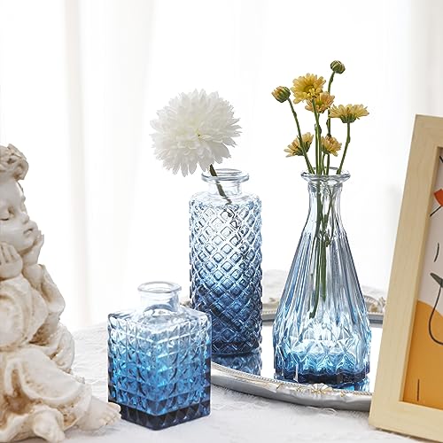 Set of 18 Rustic Blue Glass Bud Vases
