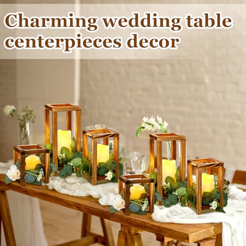 24 Wooden Lanterns with Flameless LED Candles