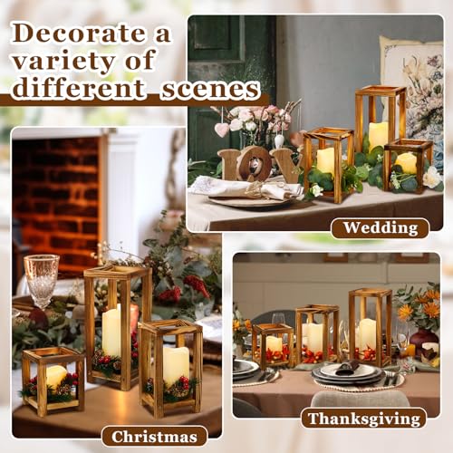 24 Wooden Lanterns with Flameless LED Candles