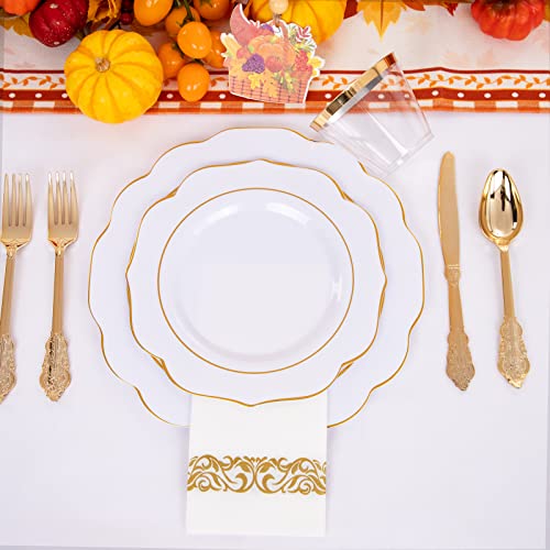 175PCS Gold Plastic Tableware Set for Weddings