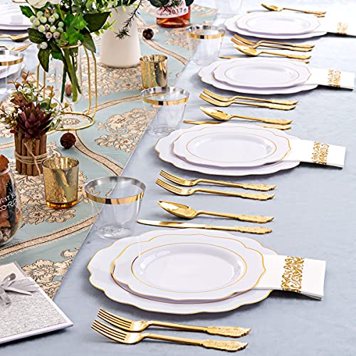 175PCS Gold Plastic Tableware Set for Weddings