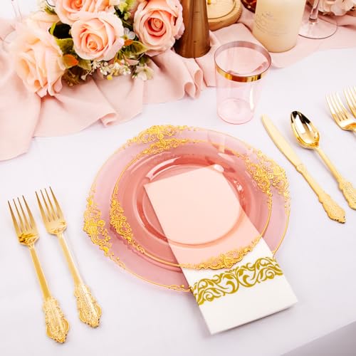 175pcs Rose Gold Plastic Wedding Plates