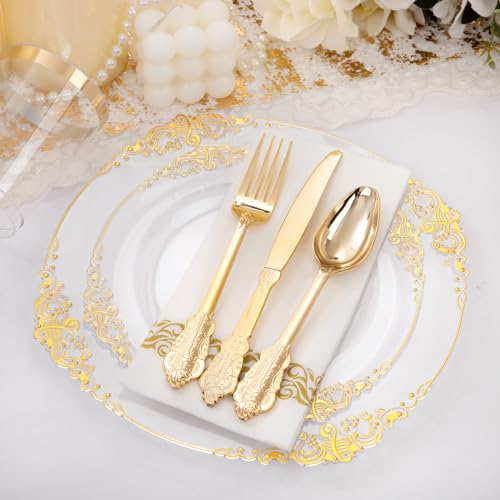350PCS Gold Plastic Dinnerware Set for 50 Guests