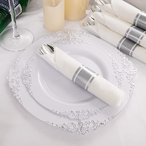 350PCS Silver Disposable Dinnerware Set for 50