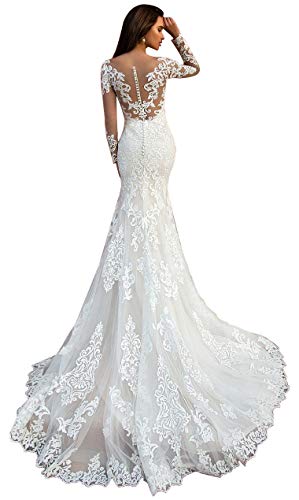Boho Long Sleeve Lace Wedding Dress - White