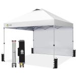 CROWN SHADES 10x10 Pop Up Canopy with 1 Side Wall - Beach Tent with One Push Setup - Outdoor Sun Shade for Events, Parties, Camping - Gazebo with STO-N-Go Cover Bag (White)
