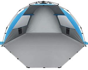 Oileus X-Large 4 Person Beach Tent Sun Shelter - Portable Sun Shade Instant Tent for Beach with Carrying Bag, Stakes, 6 Sand Pockets, Anti UV for Fishing Hiking Camping, Waterproof Windproof, Blue