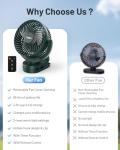Camping Fan with Remote Control - 12000mAh Rechargeable Battery Powered Fan, Camping Fans for Tents with LED light & Hanging Hook, Rechargeable Battery Operated Ceiling Fans for Tent RV Bed, Green