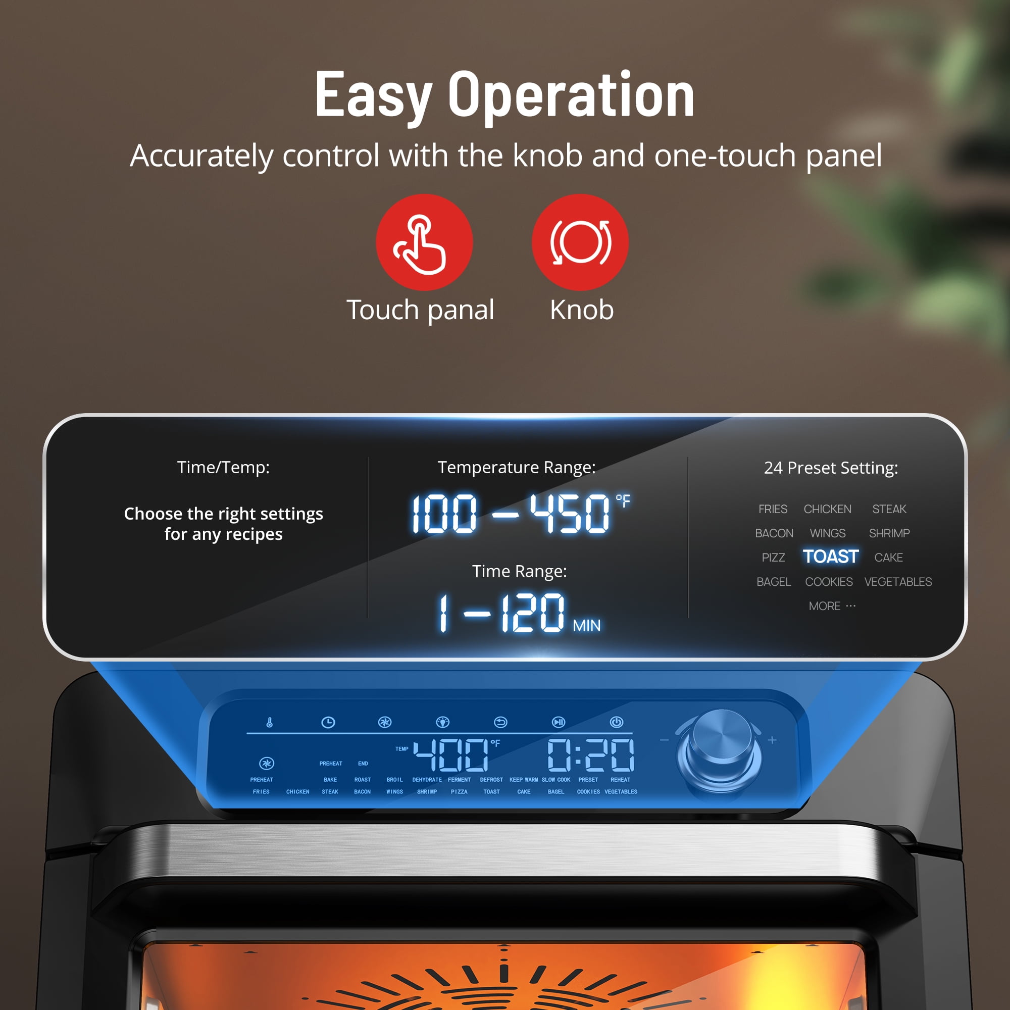 26 QT Air Fryer Toaster Oven with Recipes