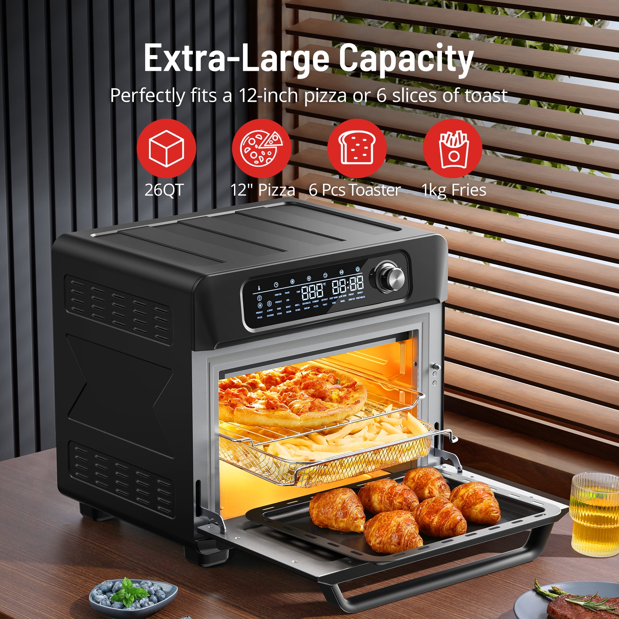 26 QT Air Fryer Toaster Oven with Recipes