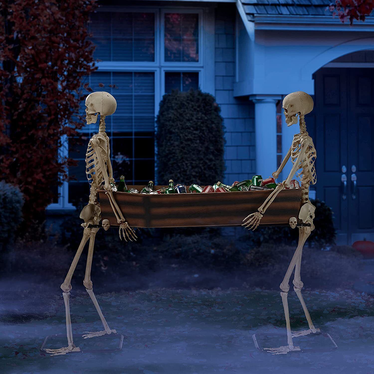 Life Size Skeleton Duo with Coffin Halloween Prop