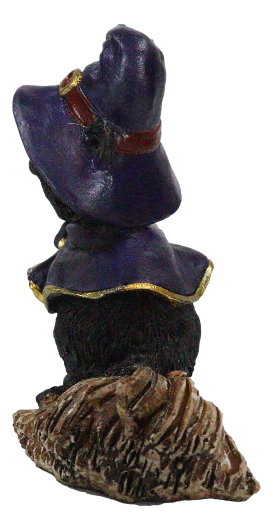 Black Cat with Witch Hat Riding Broom Figurine