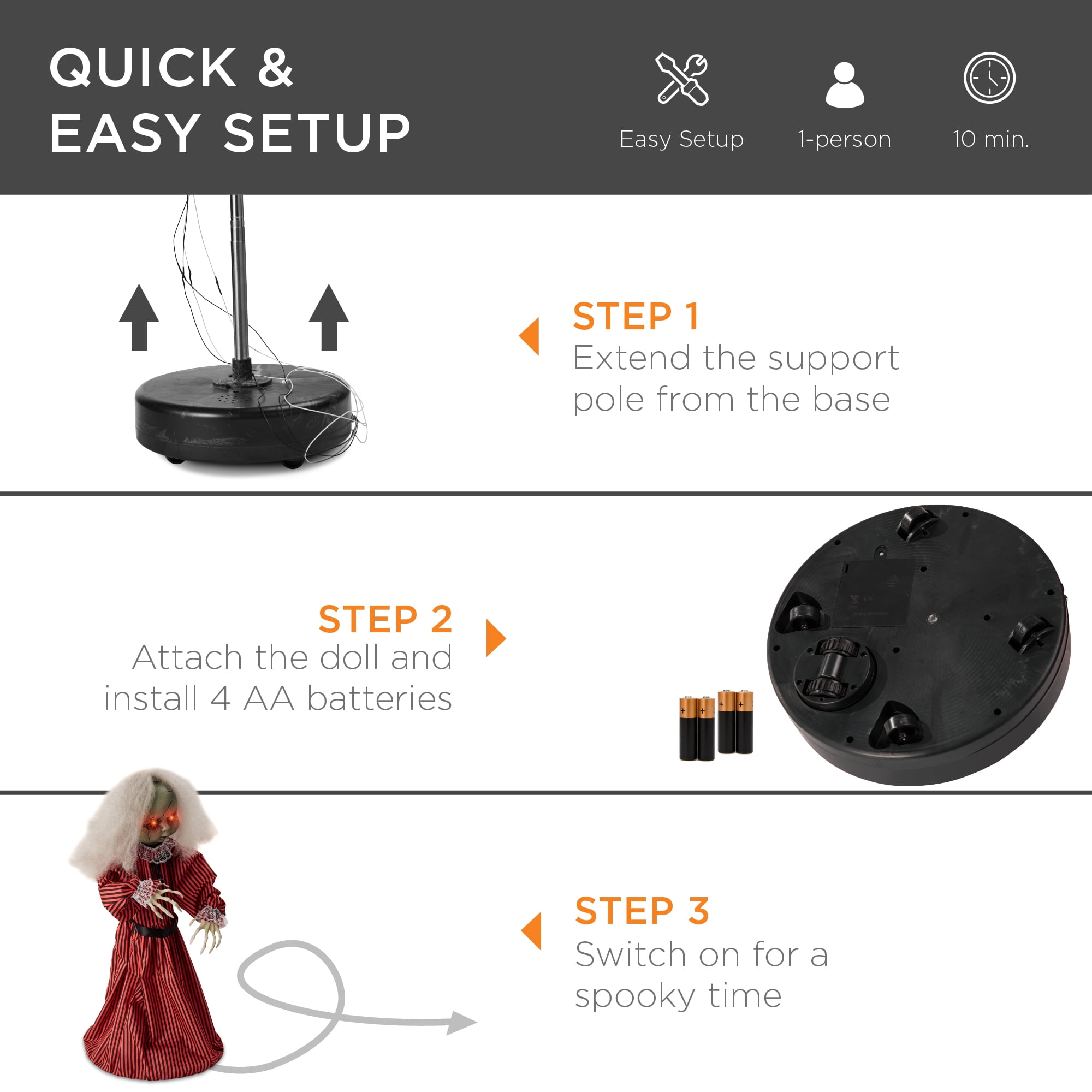 Animatronic Creepy Doll with LED Eyes for Halloween