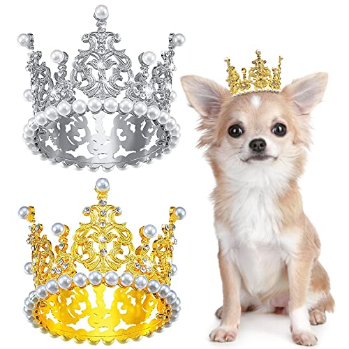 Pet Crown Headband Set for Dogs - Silver & Gold