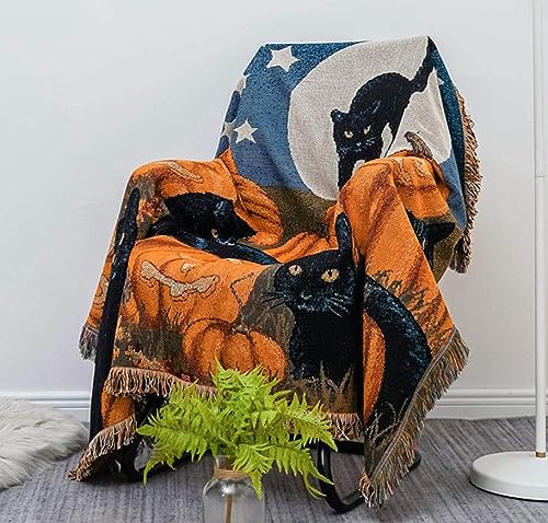 Vintage Halloween Cotton Throw Blanket for Cozy Vibes