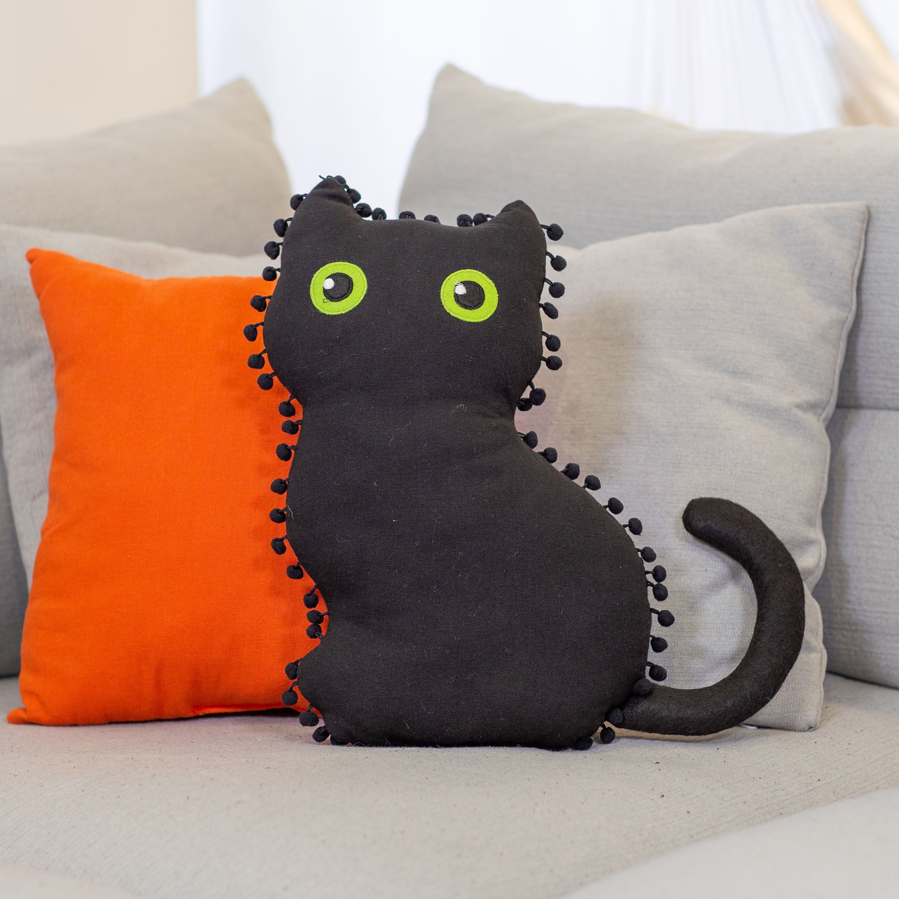 Harvest Pumpkin and Black Cat Decorative Pillows Set