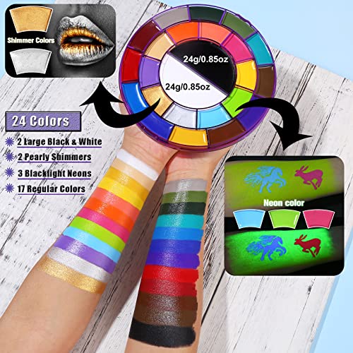 24-Color Halloween Makeup Kit with Brushes & Blood