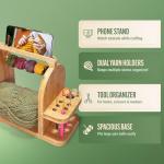 Bamboo Yarn Holder with Phone Stand and Organizer