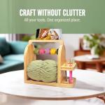 Bamboo Yarn Holder with Phone Stand and Organizer