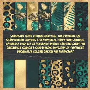 Teal Gold Leopard Pattern Scrapbook Paper Pack