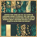Teal Gold Leopard Pattern Scrapbook Paper Pack