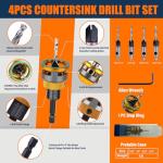4-Piece Countersink Drill Bit Set with Depth Stop