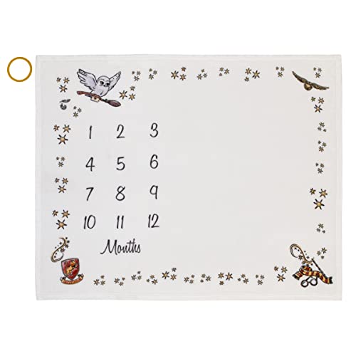 Harry Potter Milestone Baby Blanket in White/Gold