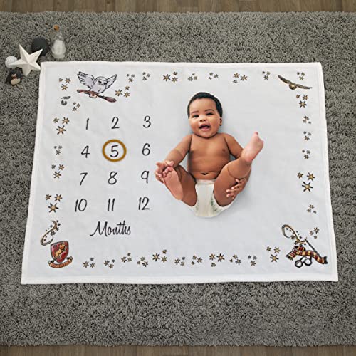 Harry Potter Milestone Baby Blanket in White/Gold