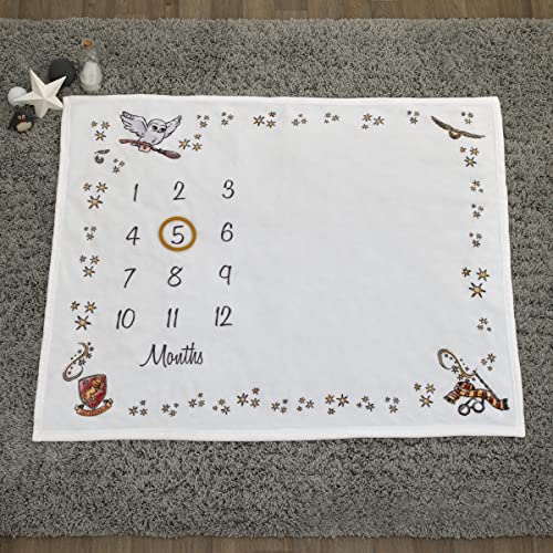 Harry Potter Milestone Baby Blanket in White/Gold